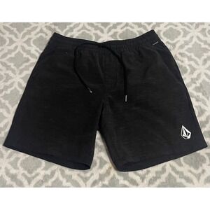 Volcom Mens Black Heather Hybrid Shorts Drawstring Elastic Waist Size M